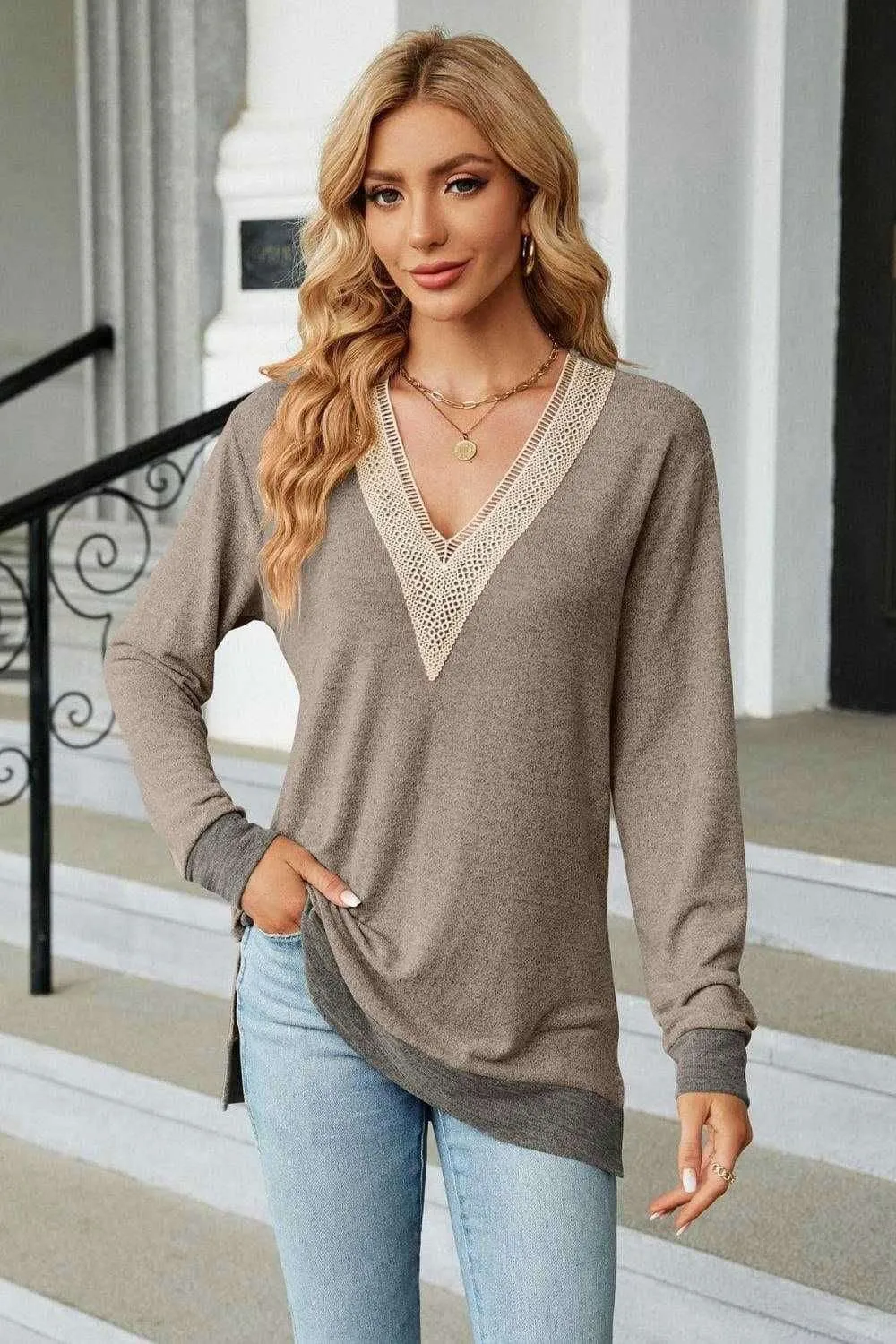 V-Neck Long Sleeve T-Shirt - Chic and Comfortable Style