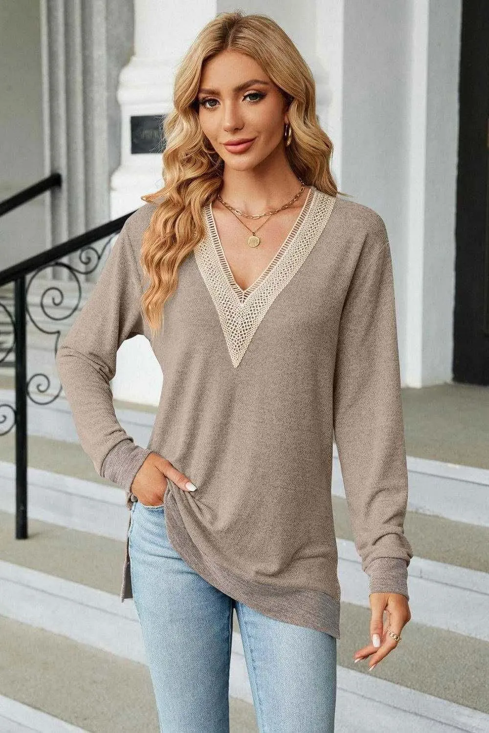 V-Neck Long Sleeve T-Shirt - Chic and Comfortable Style