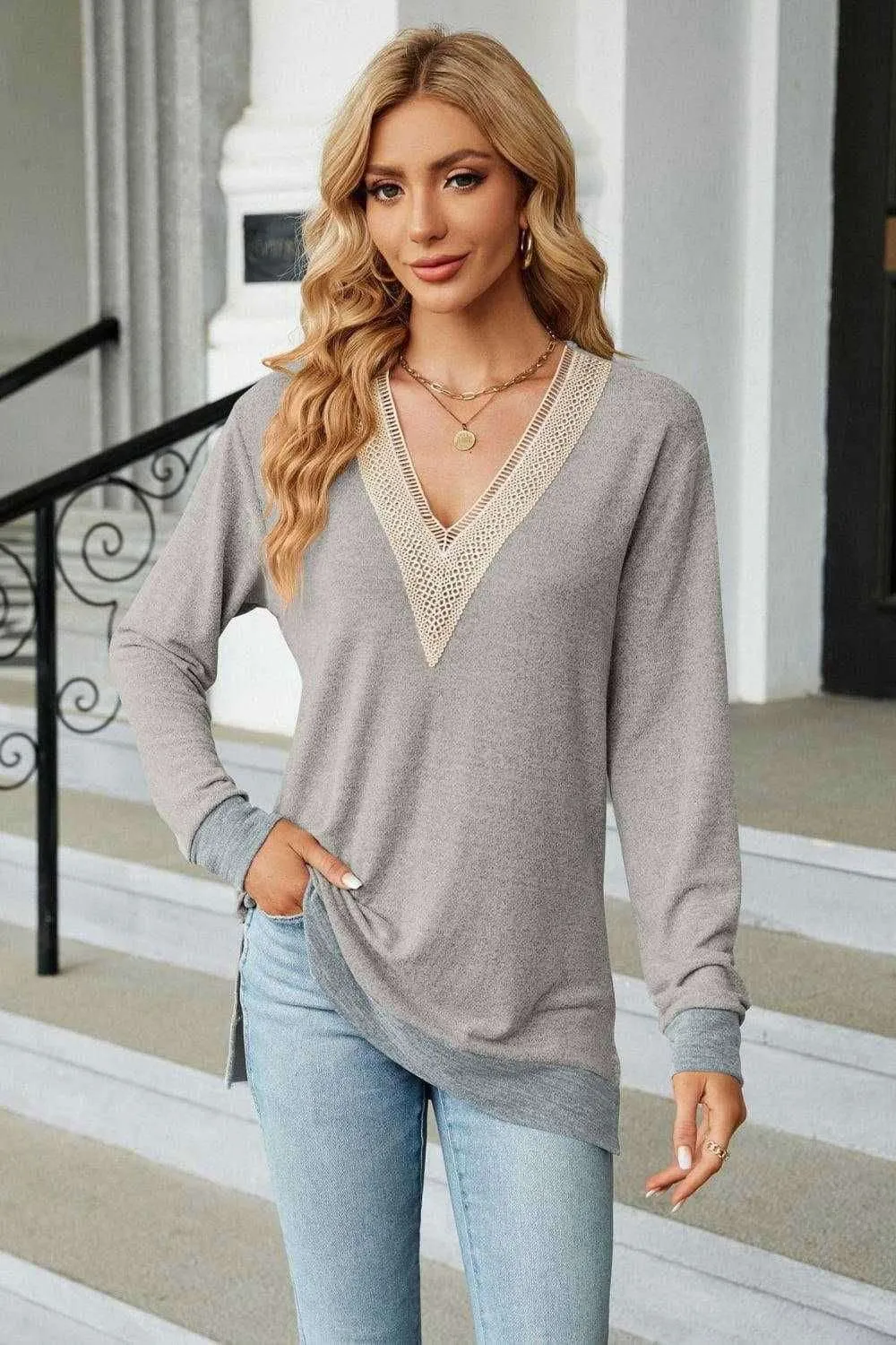 V-Neck Long Sleeve T-Shirt - Chic and Comfortable Style