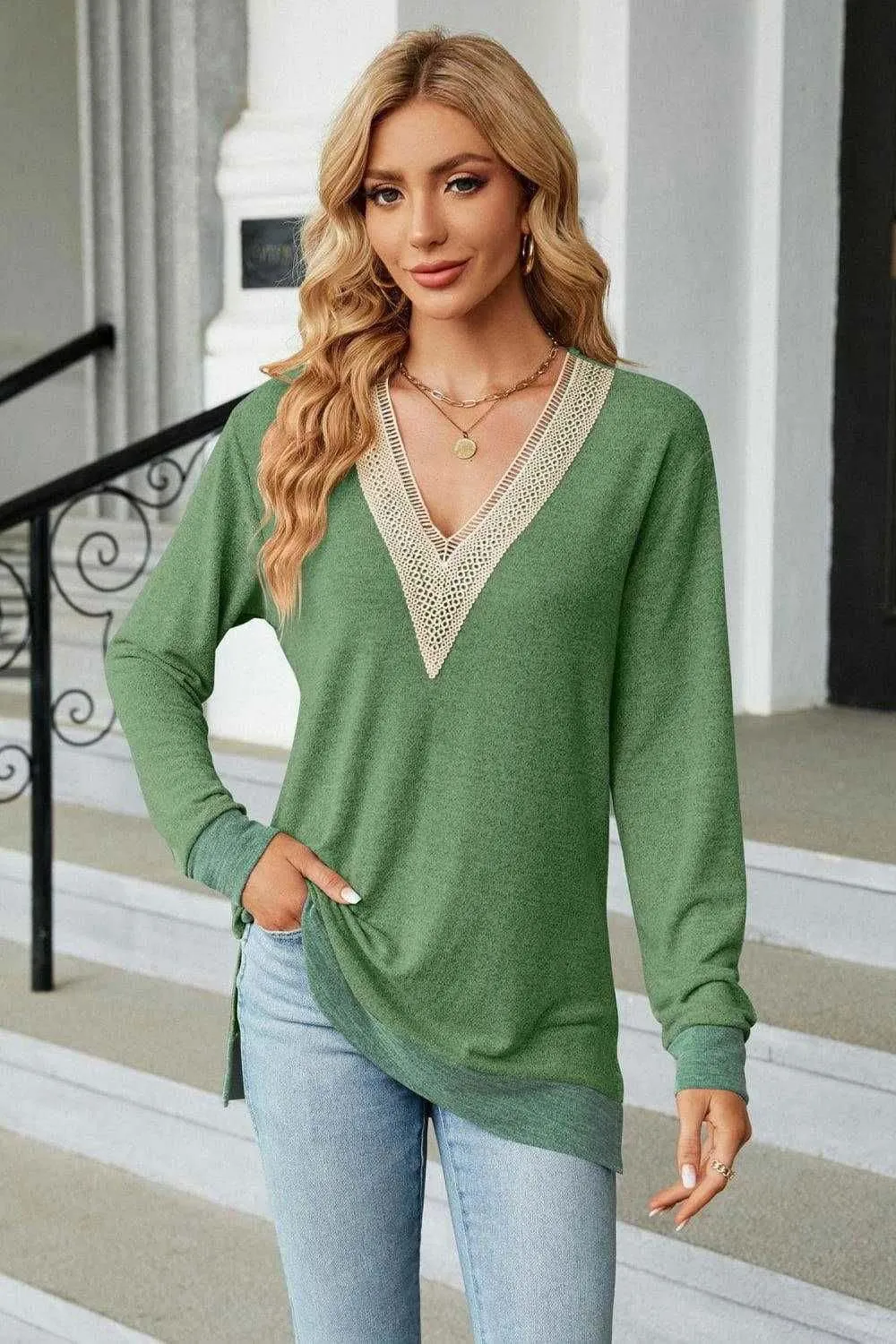 V-Neck Long Sleeve T-Shirt - Chic and Comfortable Style