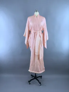 Vintage 1910s - 1920s Vintage Silk Kimono Robe / Pink Embroidered Cranes Birds