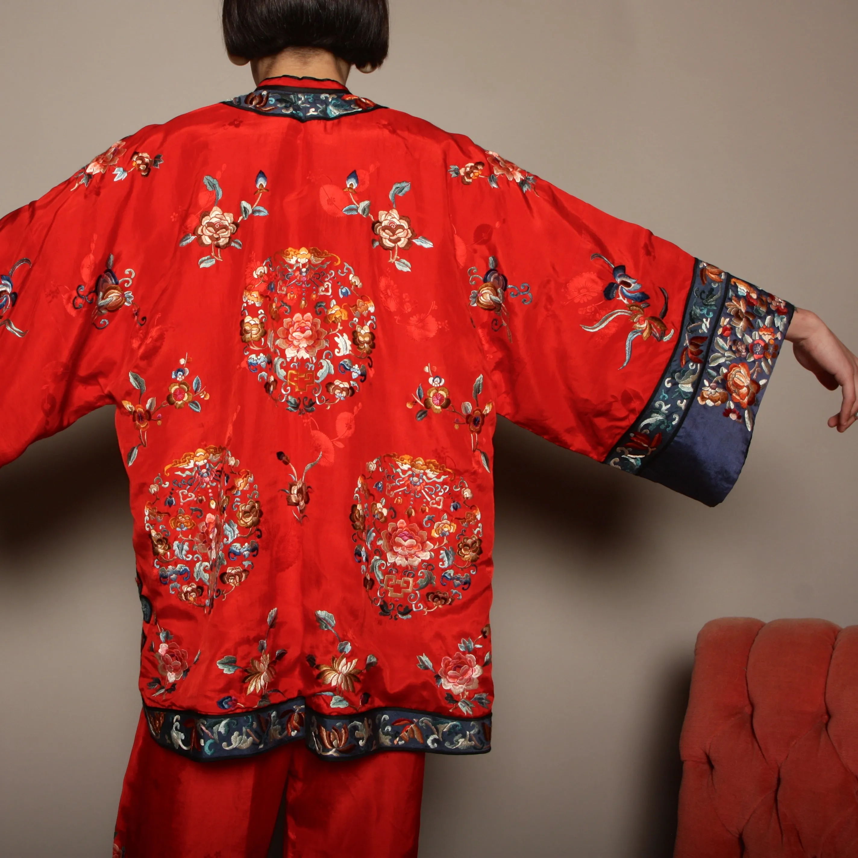 Vintage 40's Embroidered Chinese Silk Pajama Set