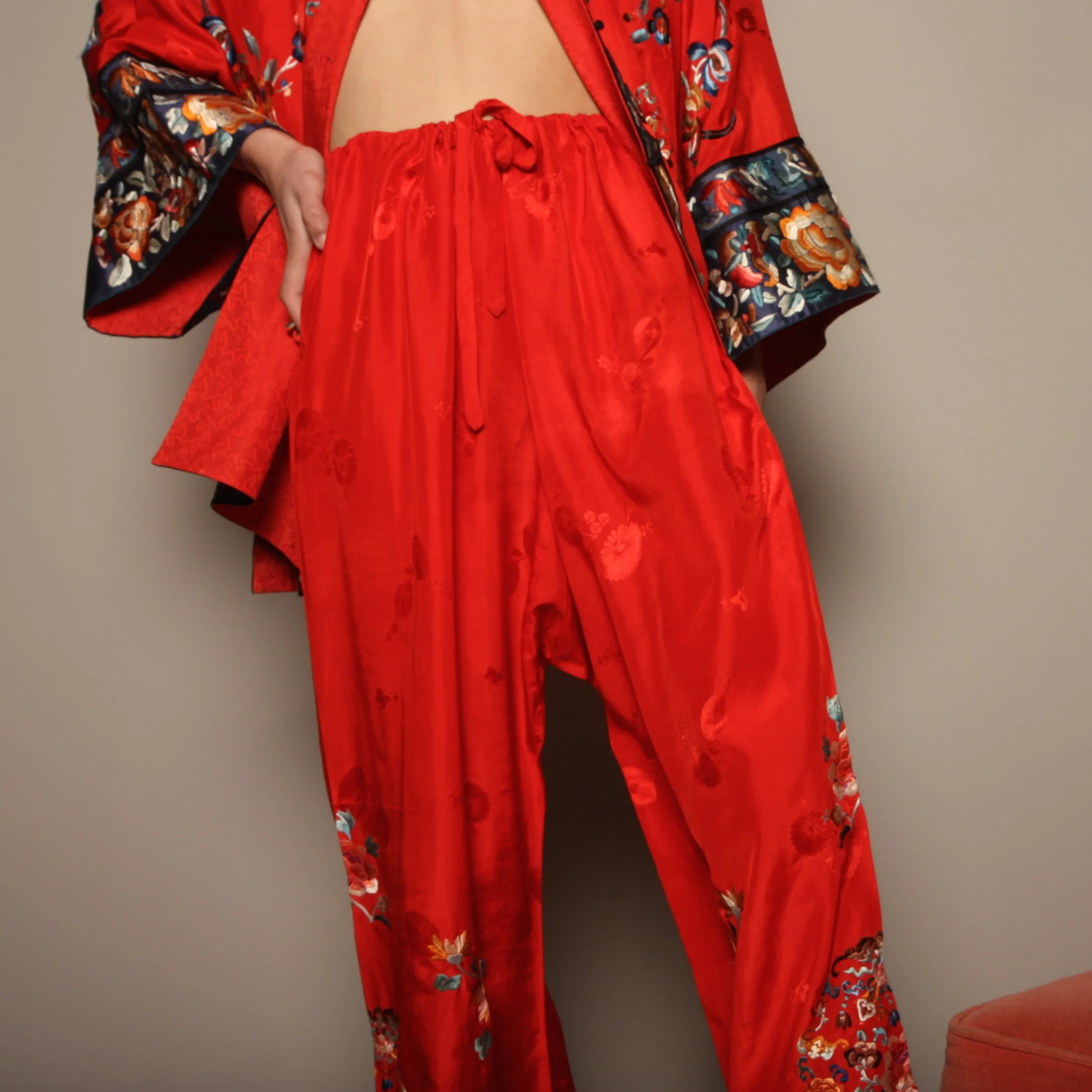 Vintage 40's Embroidered Chinese Silk Pajama Set