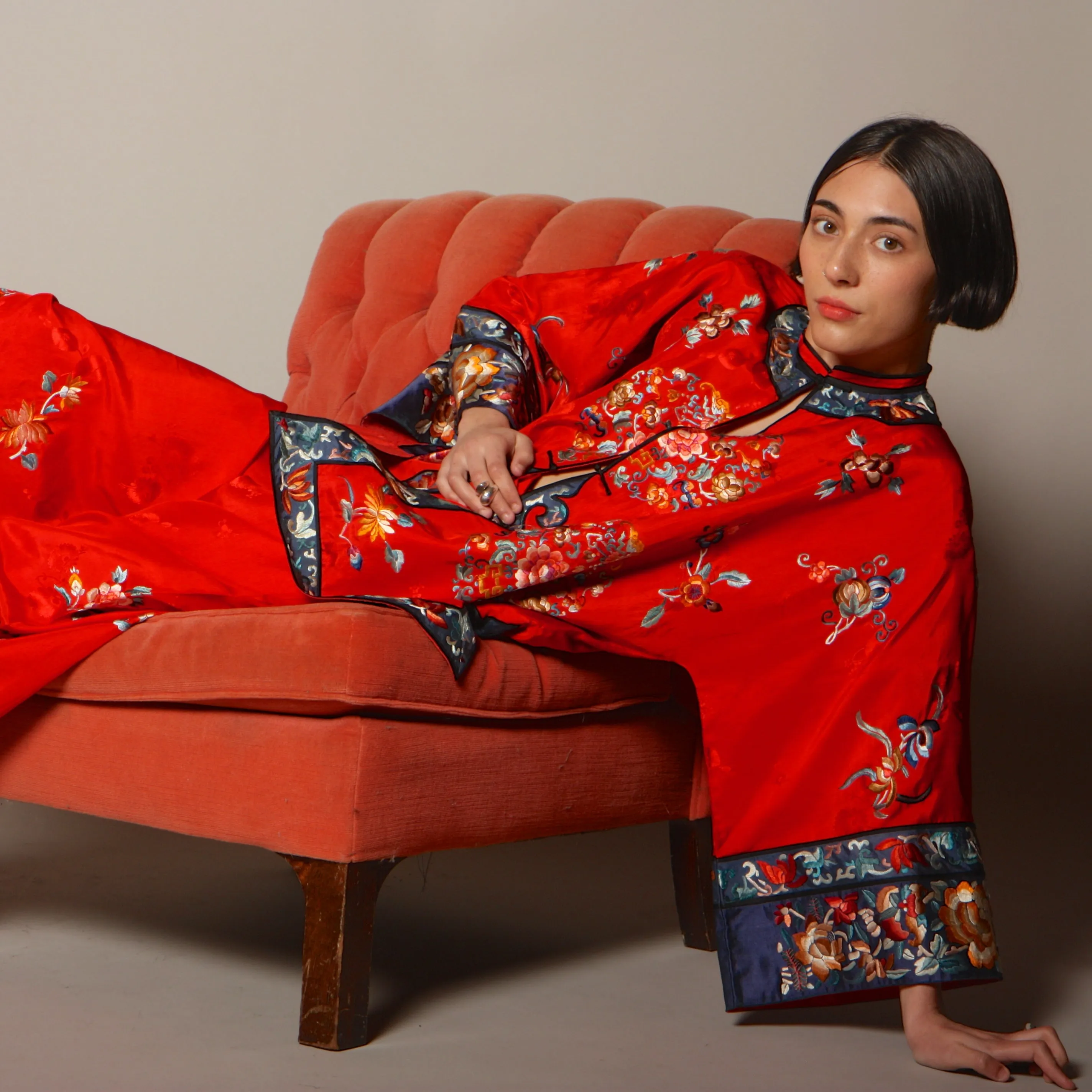 Vintage 40's Embroidered Chinese Silk Pajama Set