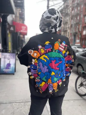 Vintage 80s Colorful Silk People of the World Patchwork Avant Garde Oversized Kimono Jacket