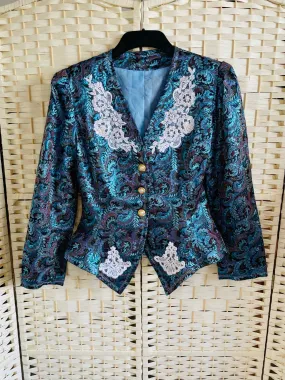 Vintage Blue Jacquard Blazer Jacket