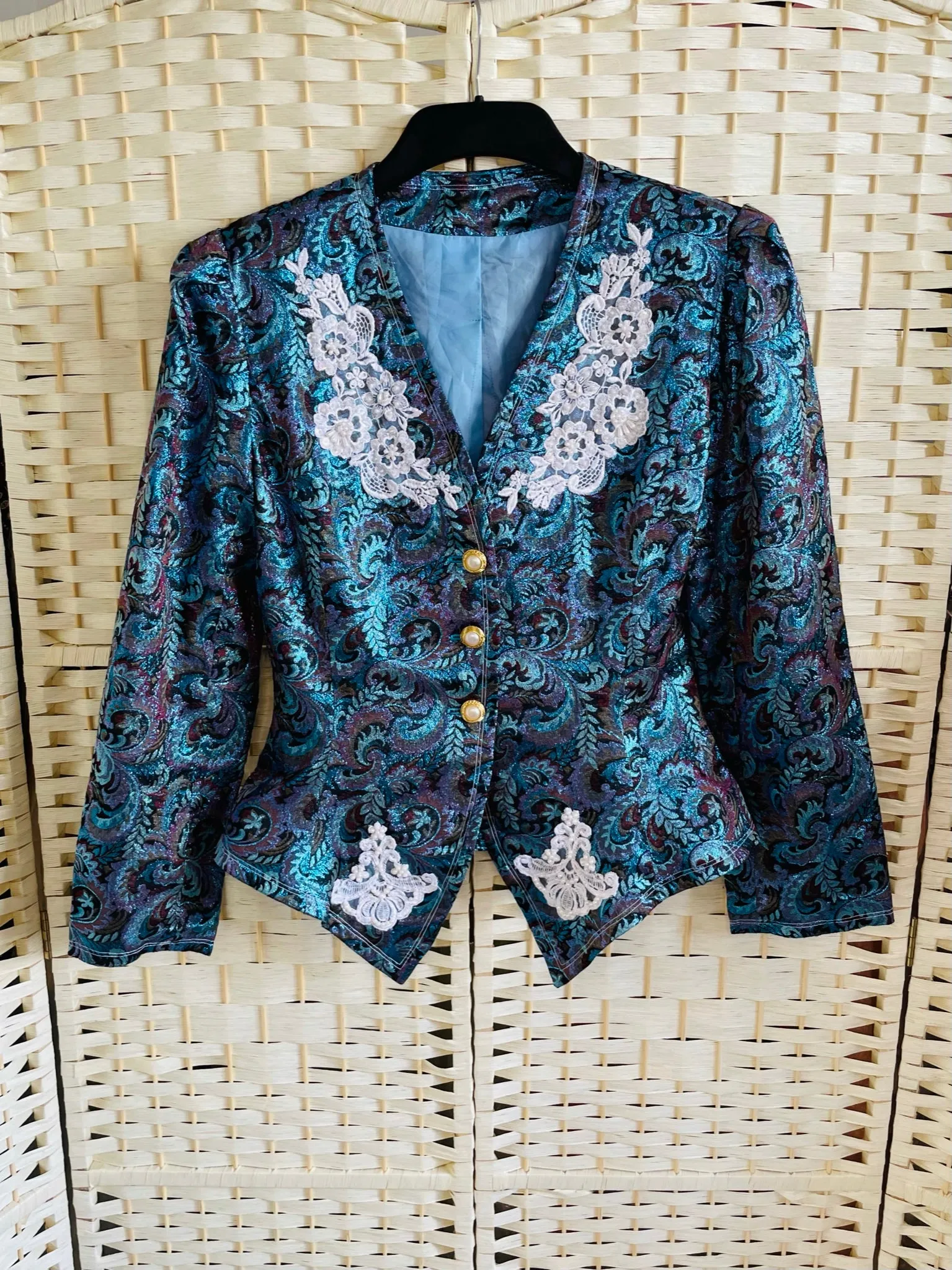 Vintage Blue Jacquard Blazer Jacket