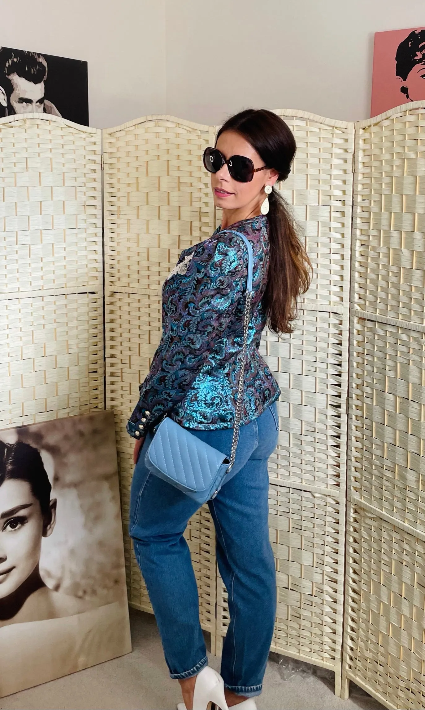 Vintage Blue Jacquard Blazer Jacket