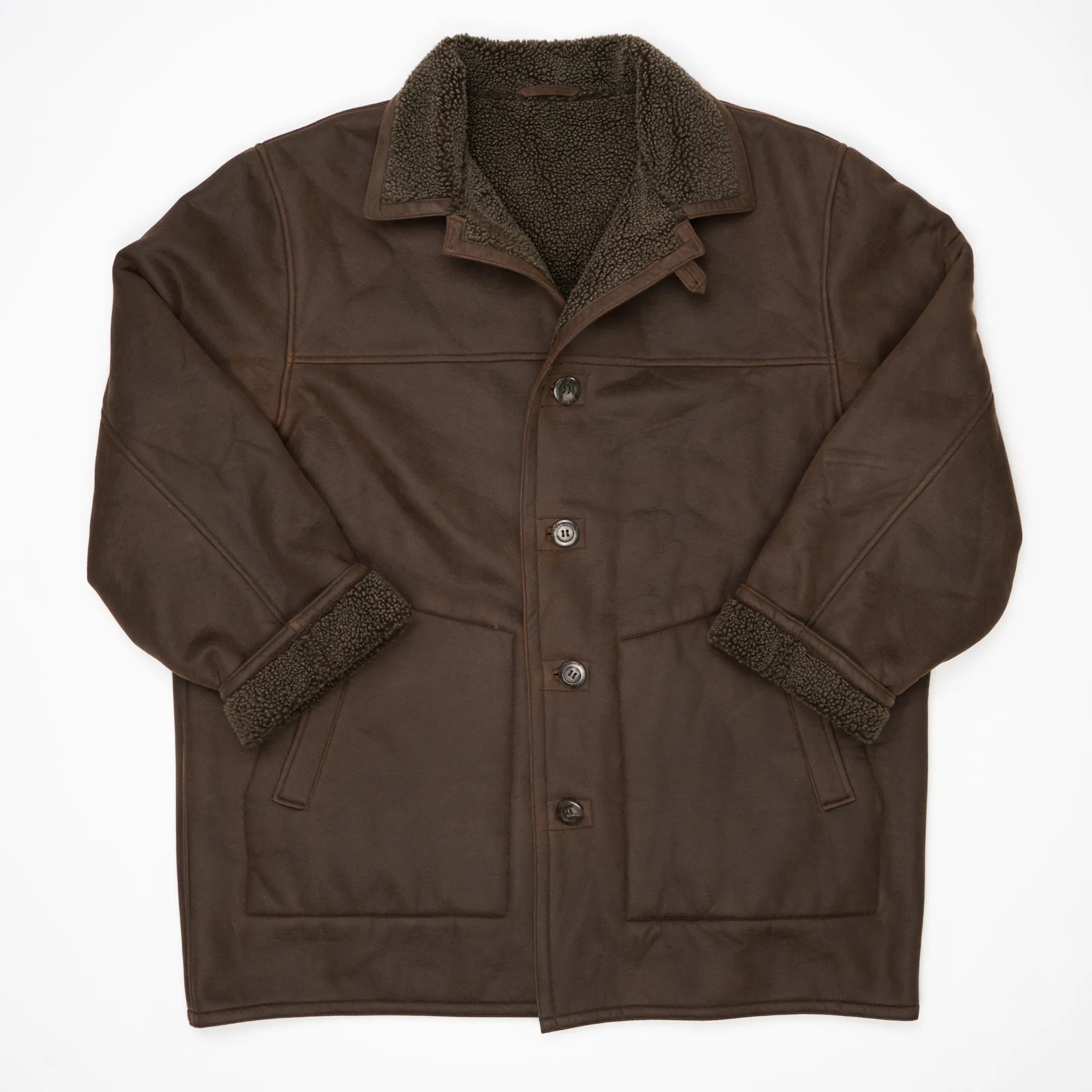 Vintage Brown Suede Sherpa Jacket (XL)