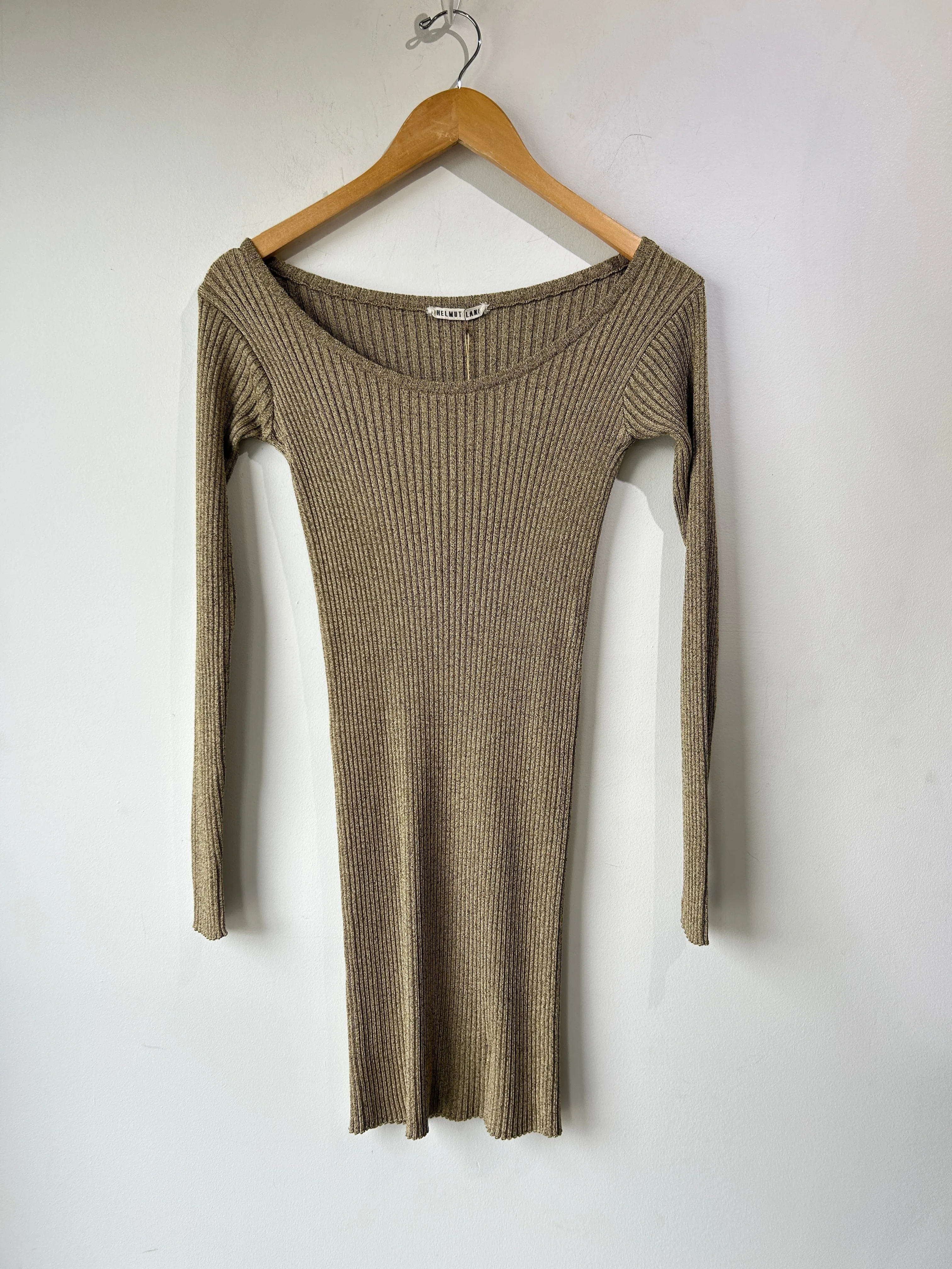 Vintage Helmut Lang Shiny Ribbed Bodycon Dress
