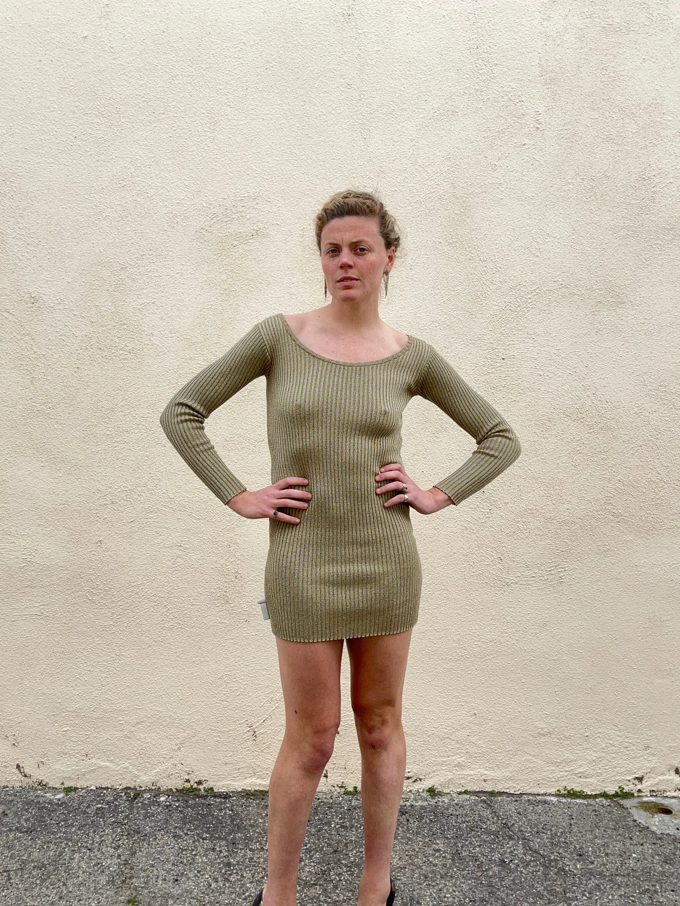Vintage Helmut Lang Shiny Ribbed Bodycon Dress