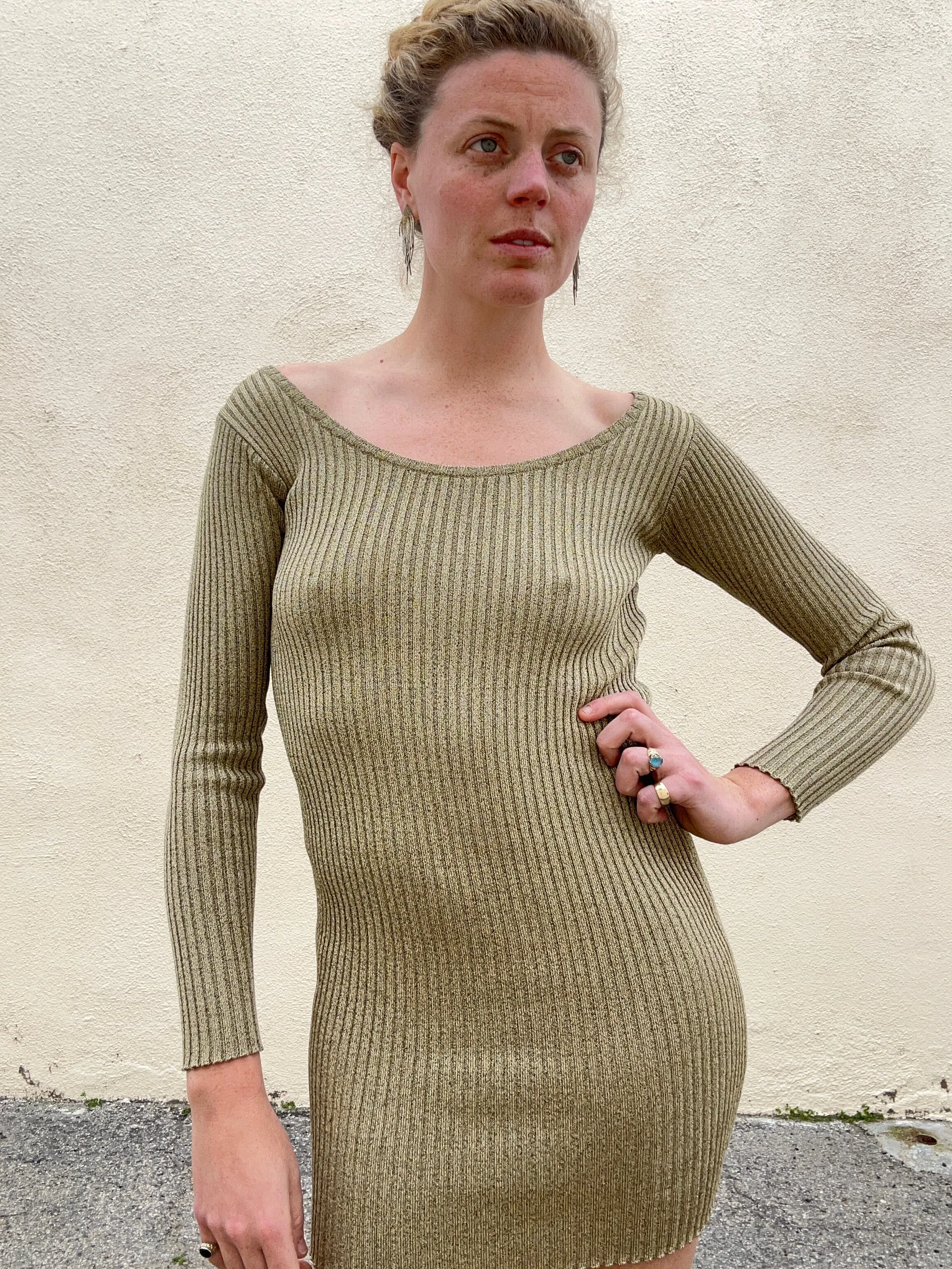 Vintage Helmut Lang Shiny Ribbed Bodycon Dress