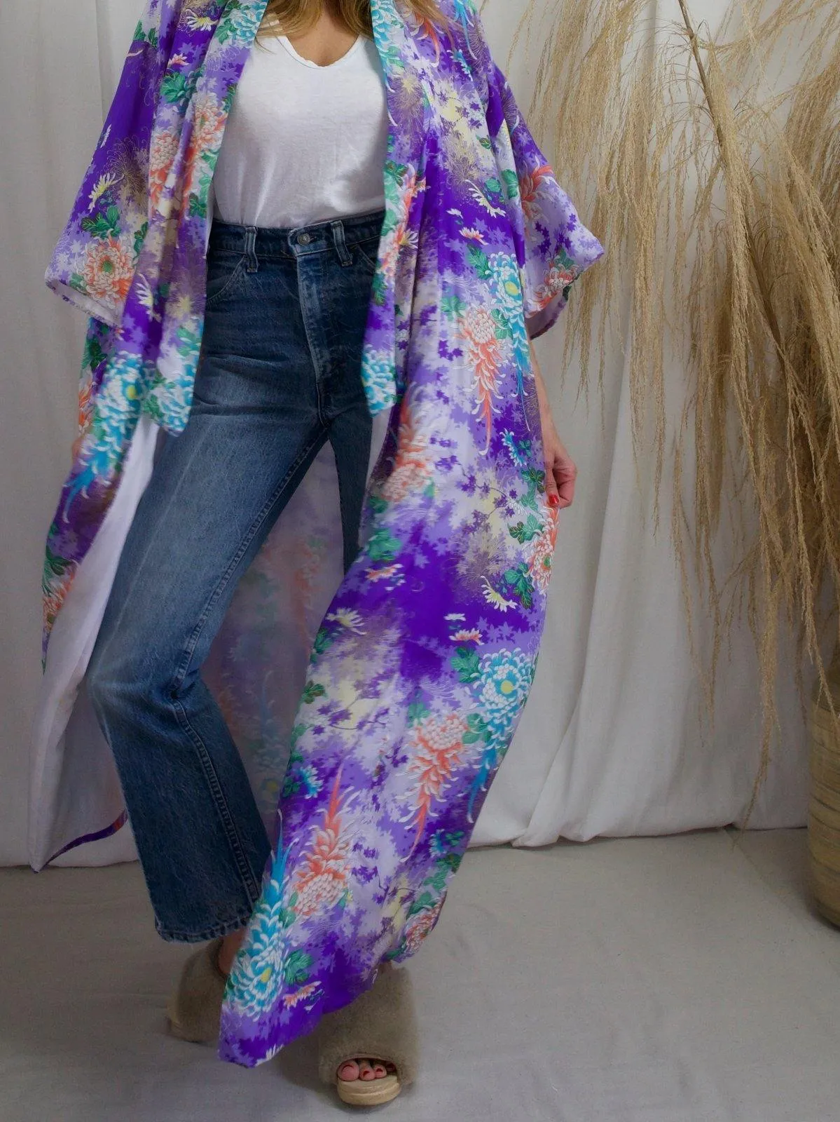 Vintage Japanese Floral Silk Kimono