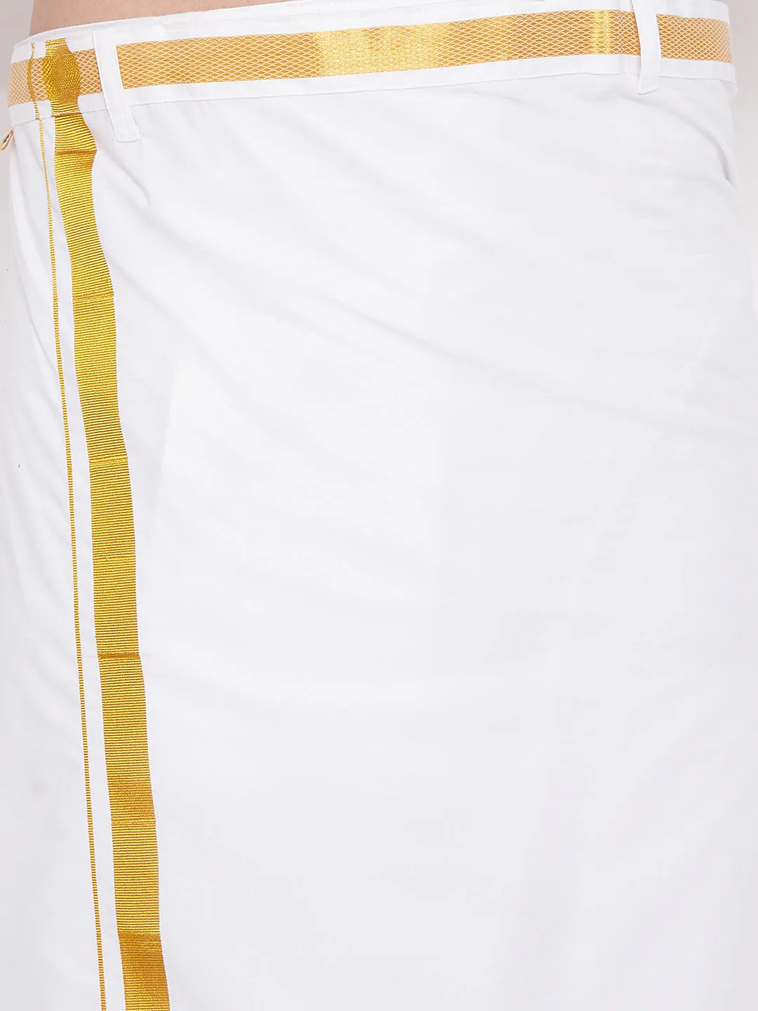 VM By VASTRAMAY Men's Pink and White Cotton Blend Shirt And Mundu Set