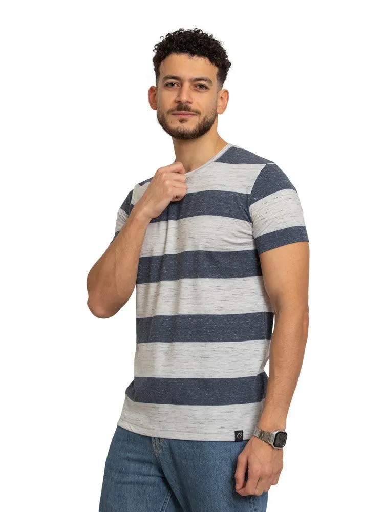 W-M.Blue Striped Round T-shirt