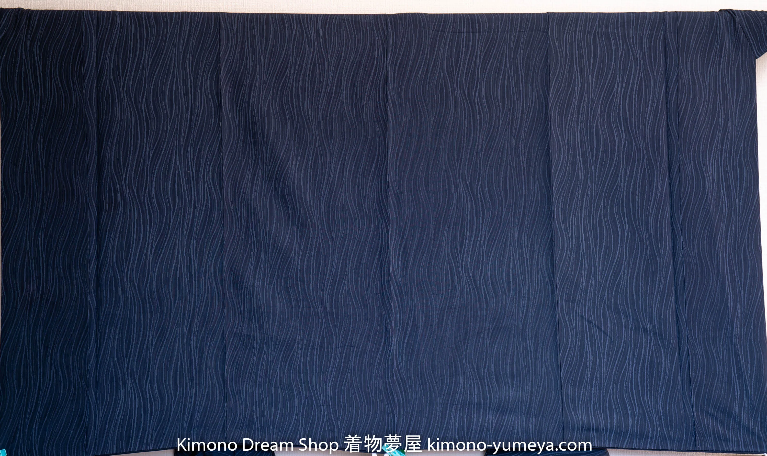 Wavy Komon Line Kimono - Vintage Dark Blue Silk Traditional Japanese Clothing - Komon Pattern Waves
