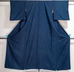 Wavy Komon Line Kimono - Vintage Dark Blue Silk Traditional Japanese Clothing - Komon Pattern Waves