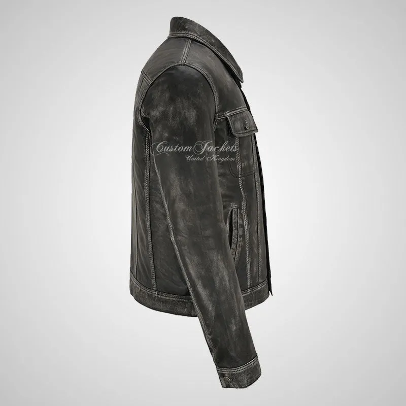 WEST Trucker Leather Jacket For Mens Vintage Leather Jacket