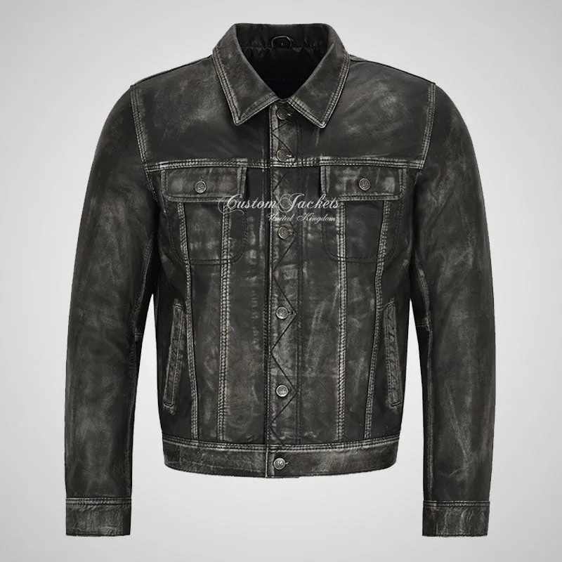 WEST Trucker Leather Jacket For Mens Vintage Leather Jacket
