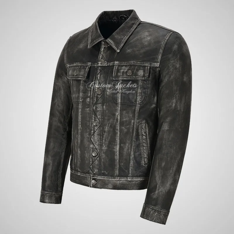WEST Trucker Leather Jacket For Mens Vintage Leather Jacket