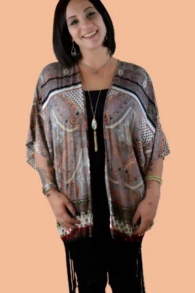 White Mark Paisley Fringe Kimono