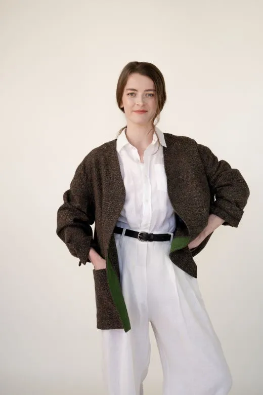 White Pleated Wide Irish Linen Trousers