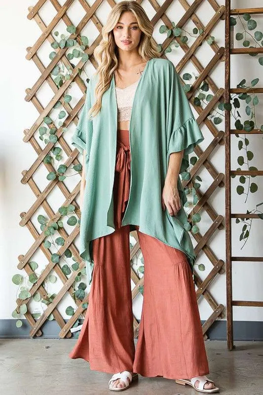 Wide Ruffle 3/4 Sleeve Kimono