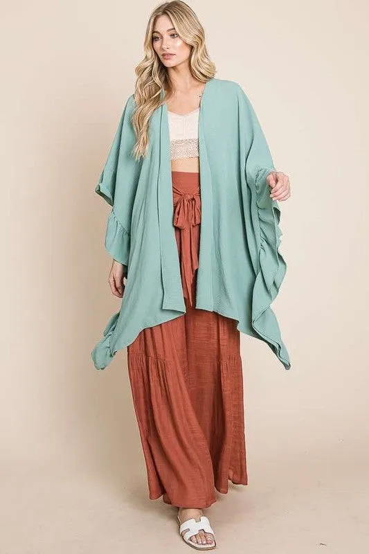 Wide Ruffle 3/4 Sleeve Kimono