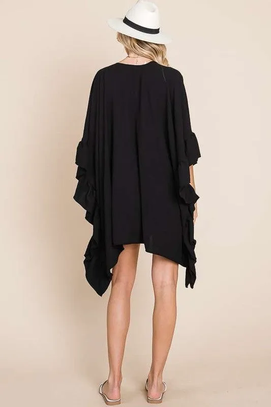 Wide Ruffle 3/4 Sleeve Kimono