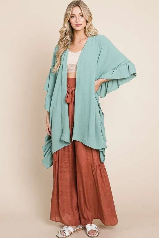 Wide Ruffle 3/4 Sleeve Kimono