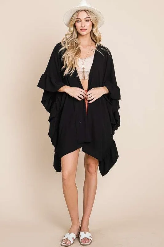 Wide Ruffle 3/4 Sleeve Kimono