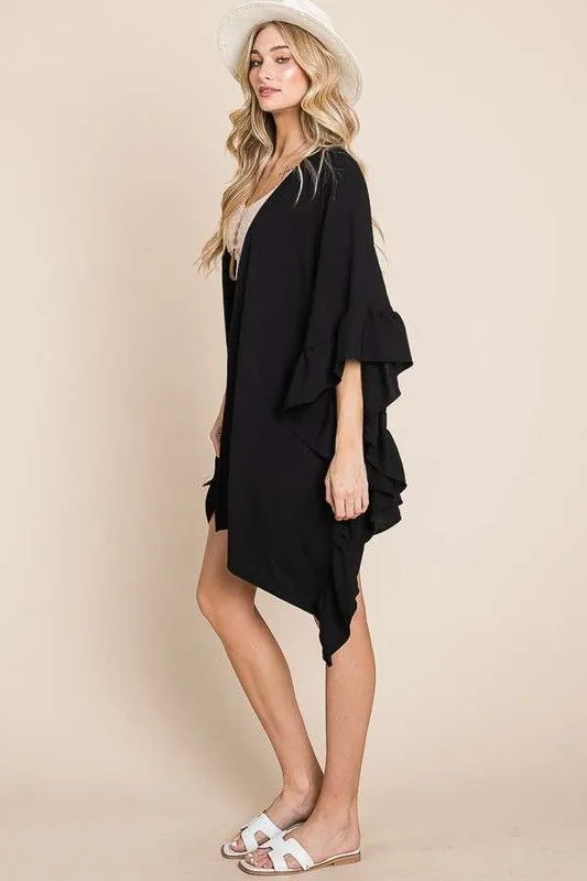 Wide Ruffle 3/4 Sleeve Kimono