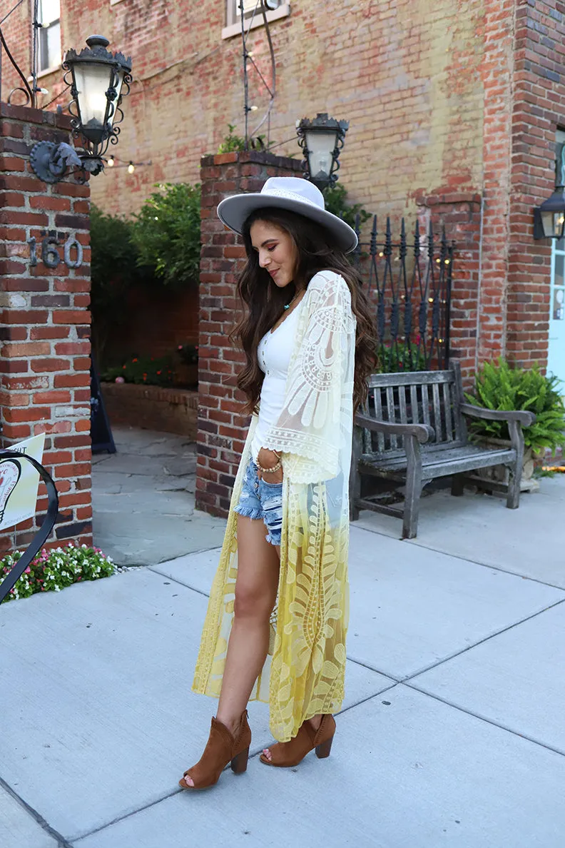 Wild Love Ombre Dip Dyed Lace Bohemian Kimono - Mustard