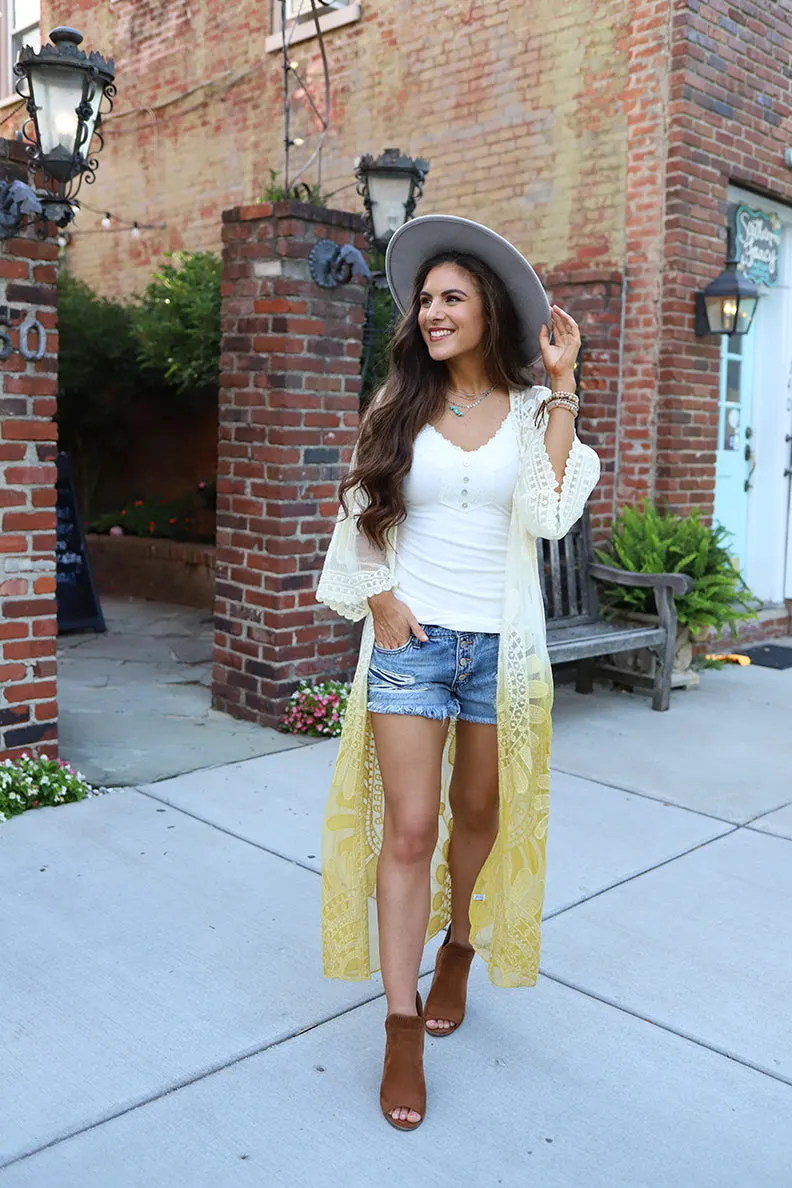 Wild Love Ombre Dip Dyed Lace Bohemian Kimono - Mustard
