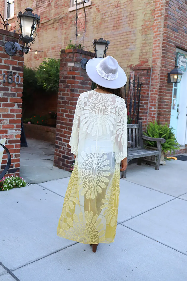 Wild Love Ombre Dip Dyed Lace Bohemian Kimono - Mustard