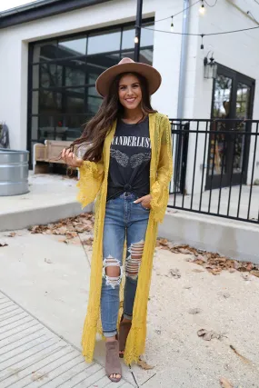Wildest Dreams Long Lace Bell Sleeve Boho Duster - Mustard *RESTOCKED*