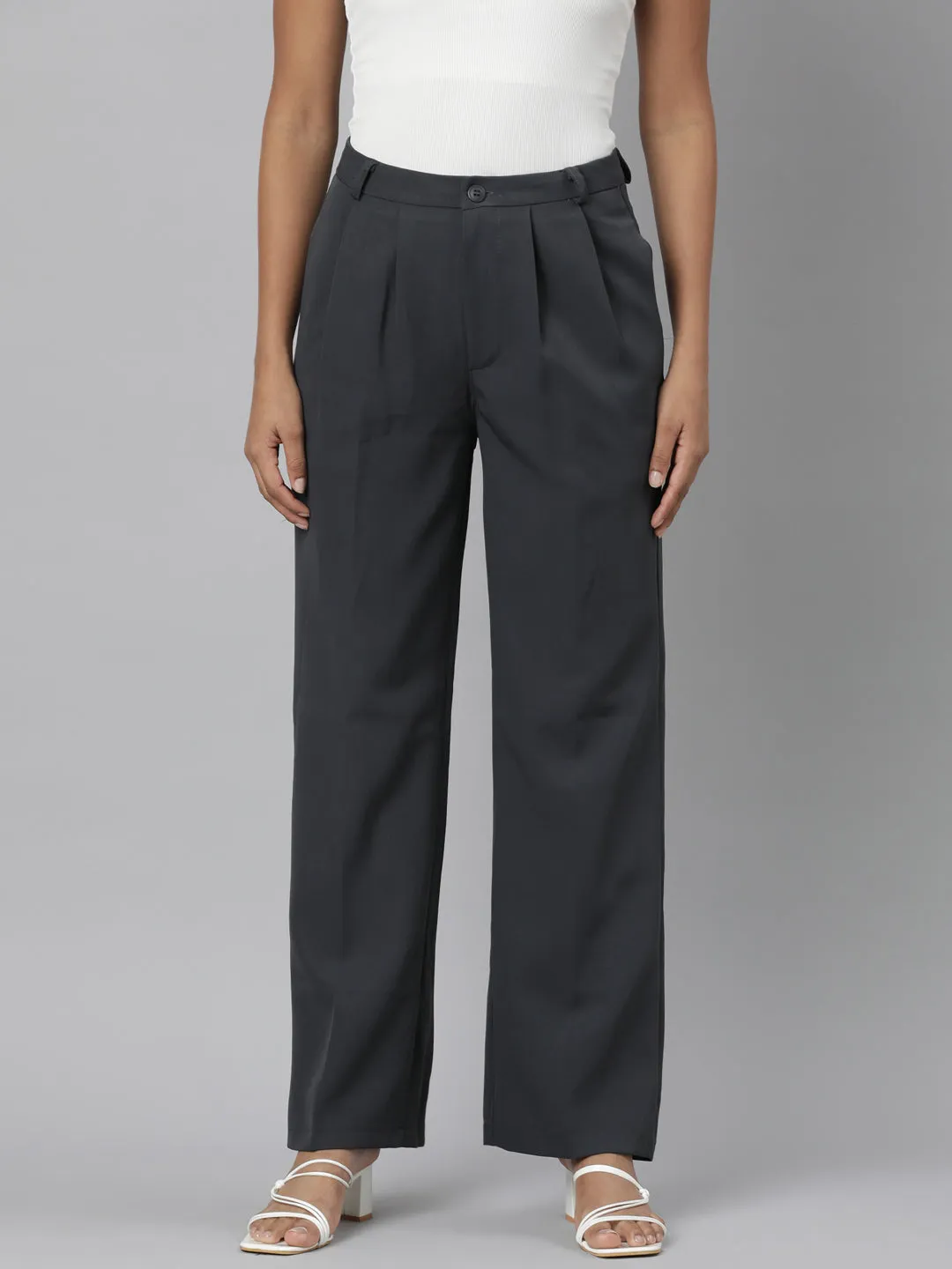 Women Charcoal Solid Parallel Trousers