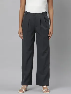 Women Charcoal Solid Parallel Trousers