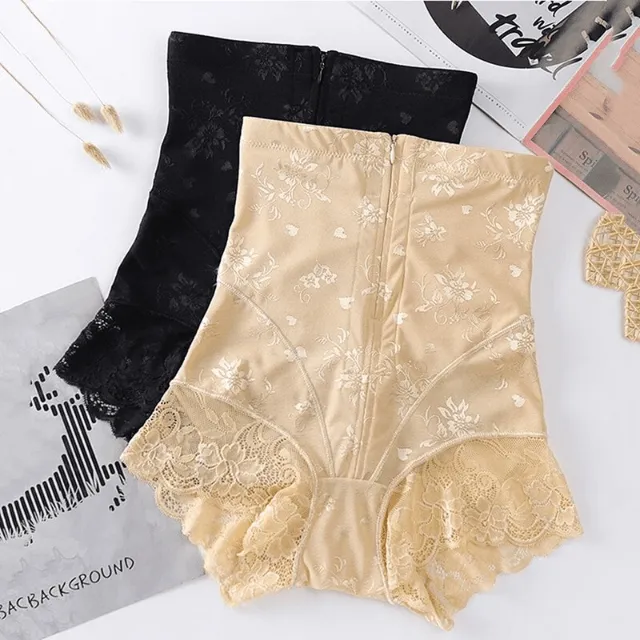 Women High Waist Slimming Tummy Lace Briefs With Zipper