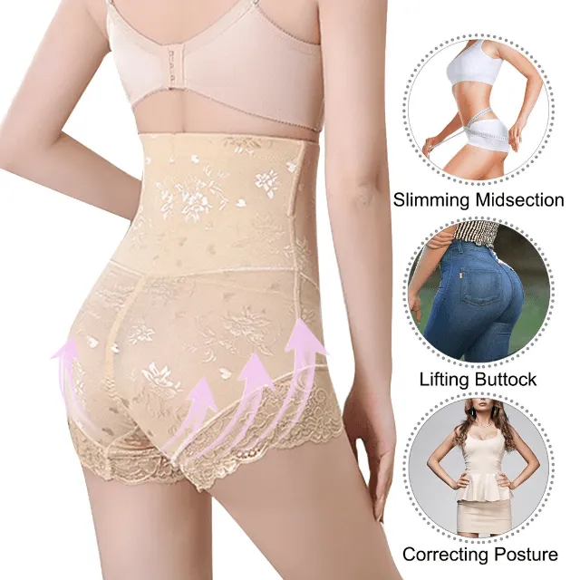 Women High Waist Slimming Tummy Lace Briefs With Zipper