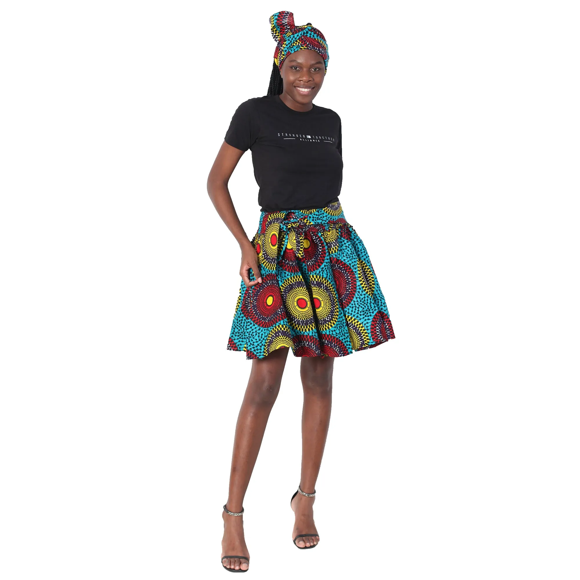 Women's African Printed Mini Skirt with Tie Waist -- FI-51P