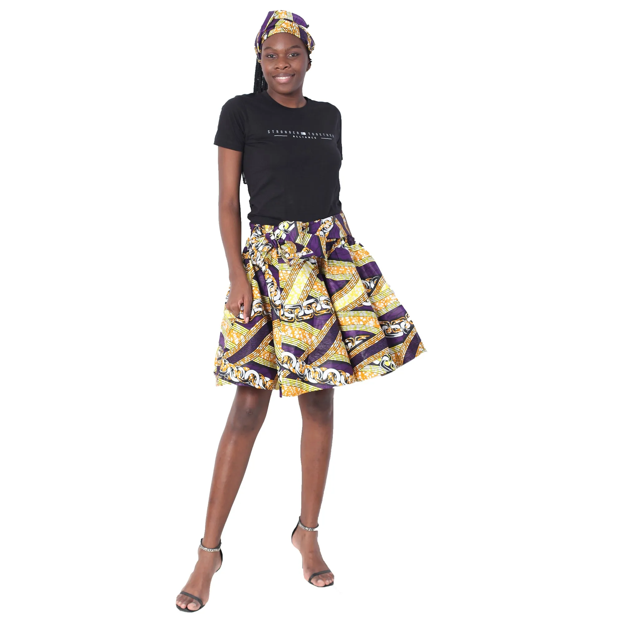 Women's African Printed Mini Skirt with Tie Waist -- FI-51P