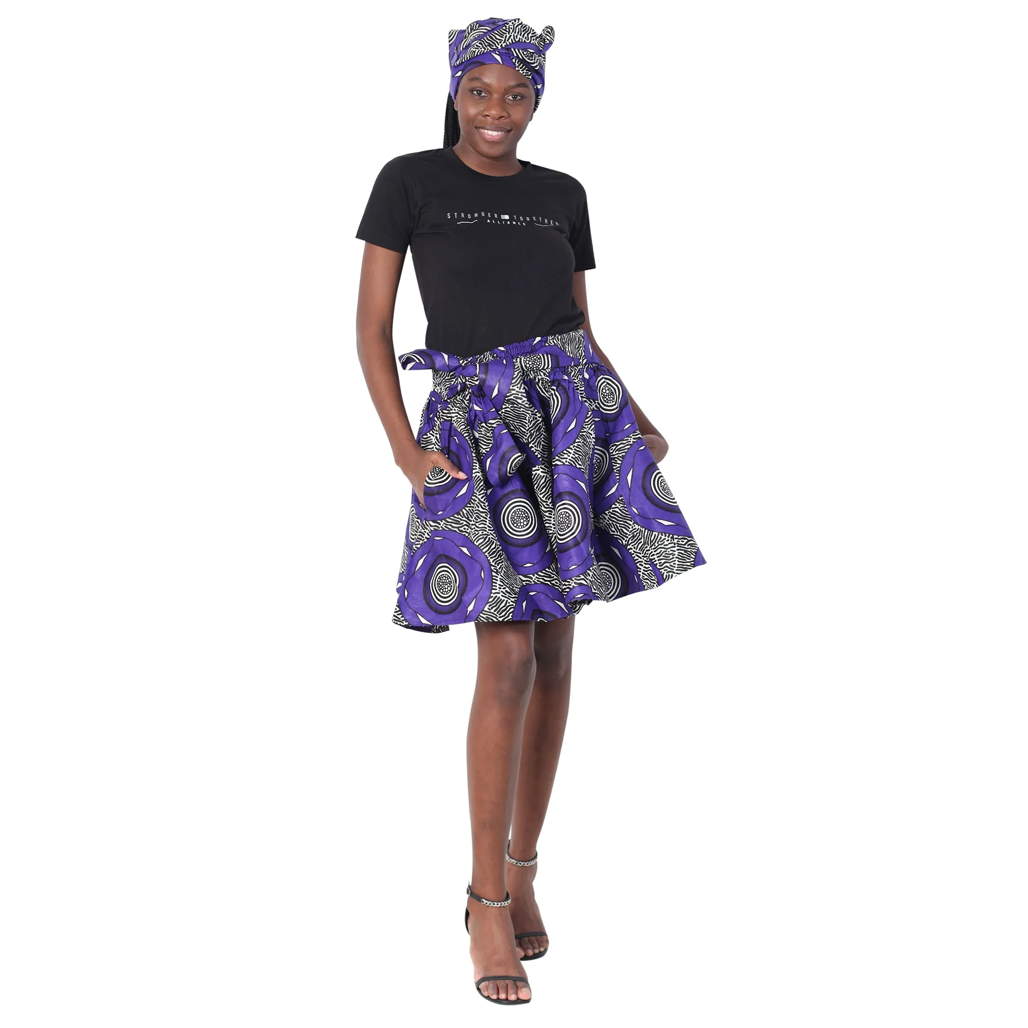 Women's African Printed Mini Skirt with Tie Waist -- FI-51P