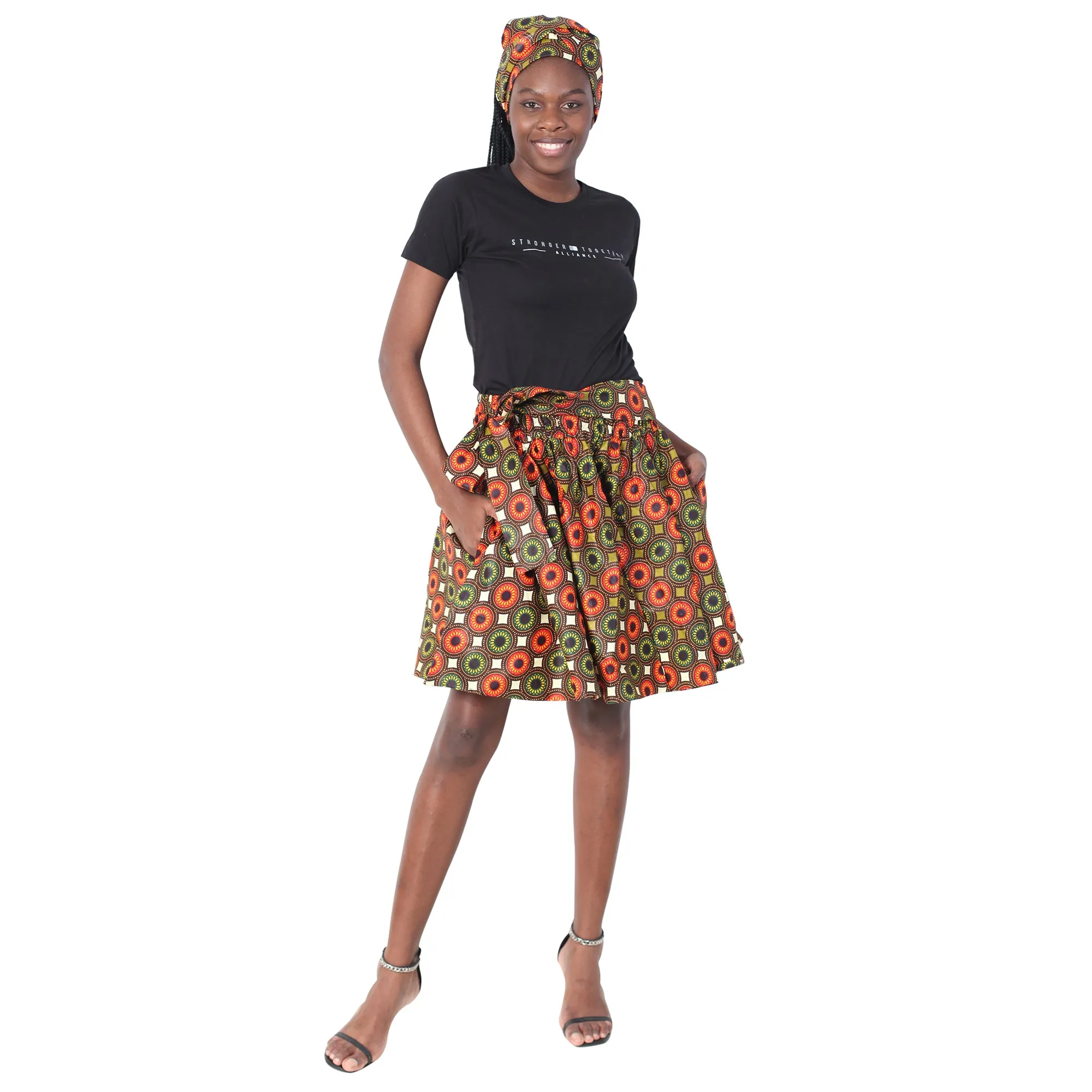 Women's African Printed Mini Skirt with Tie Waist -- FI-51P