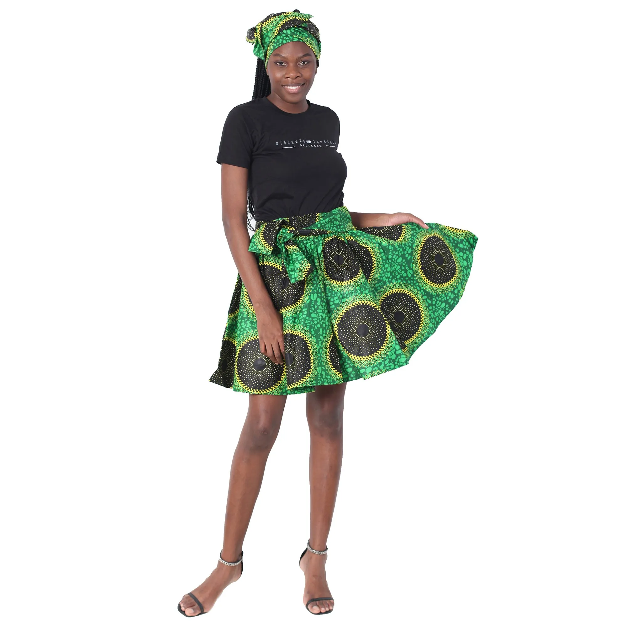 Women's African Printed Mini Skirt with Tie Waist -- FI-51P