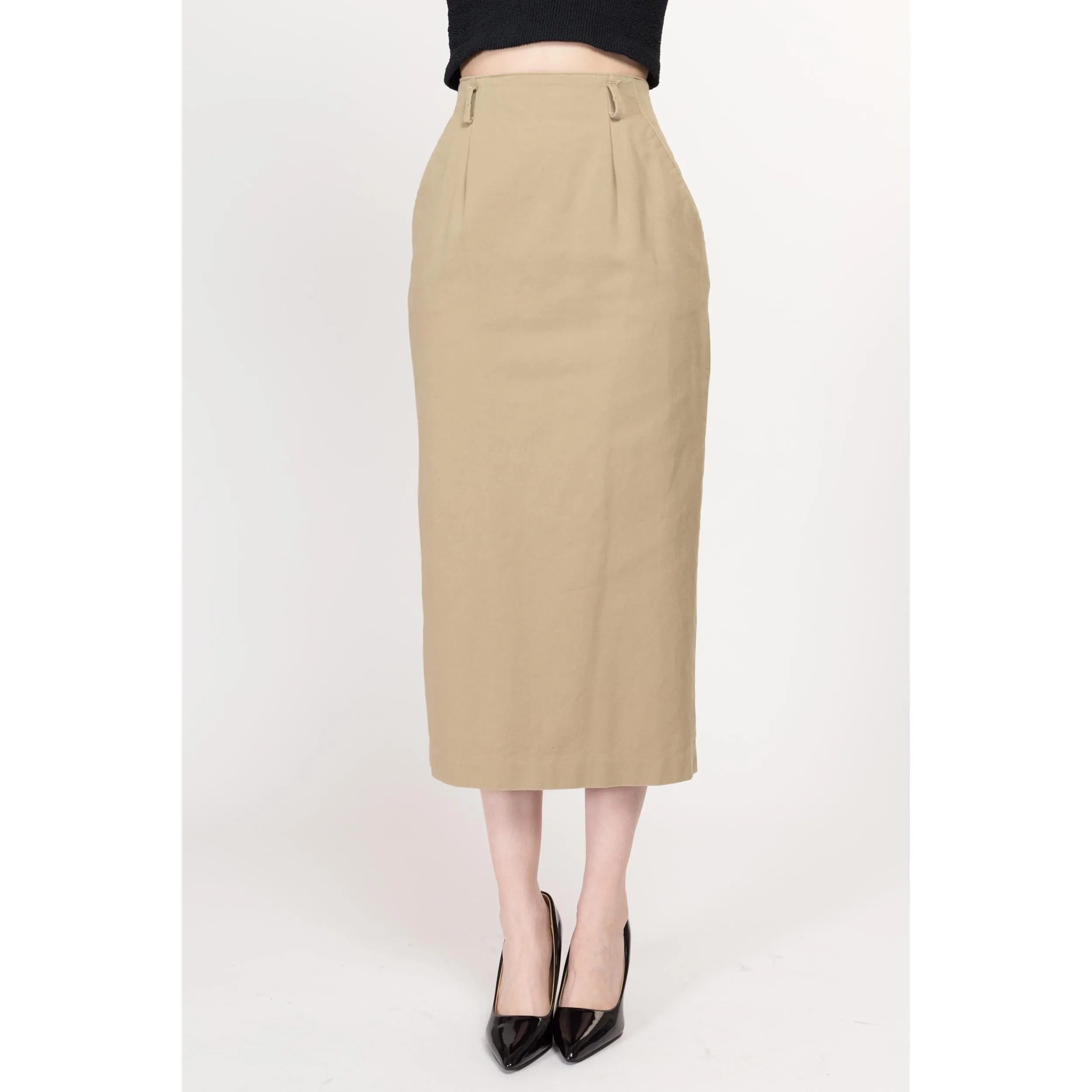 XS 80s Minimalist Khaki Midi Skirt 24"