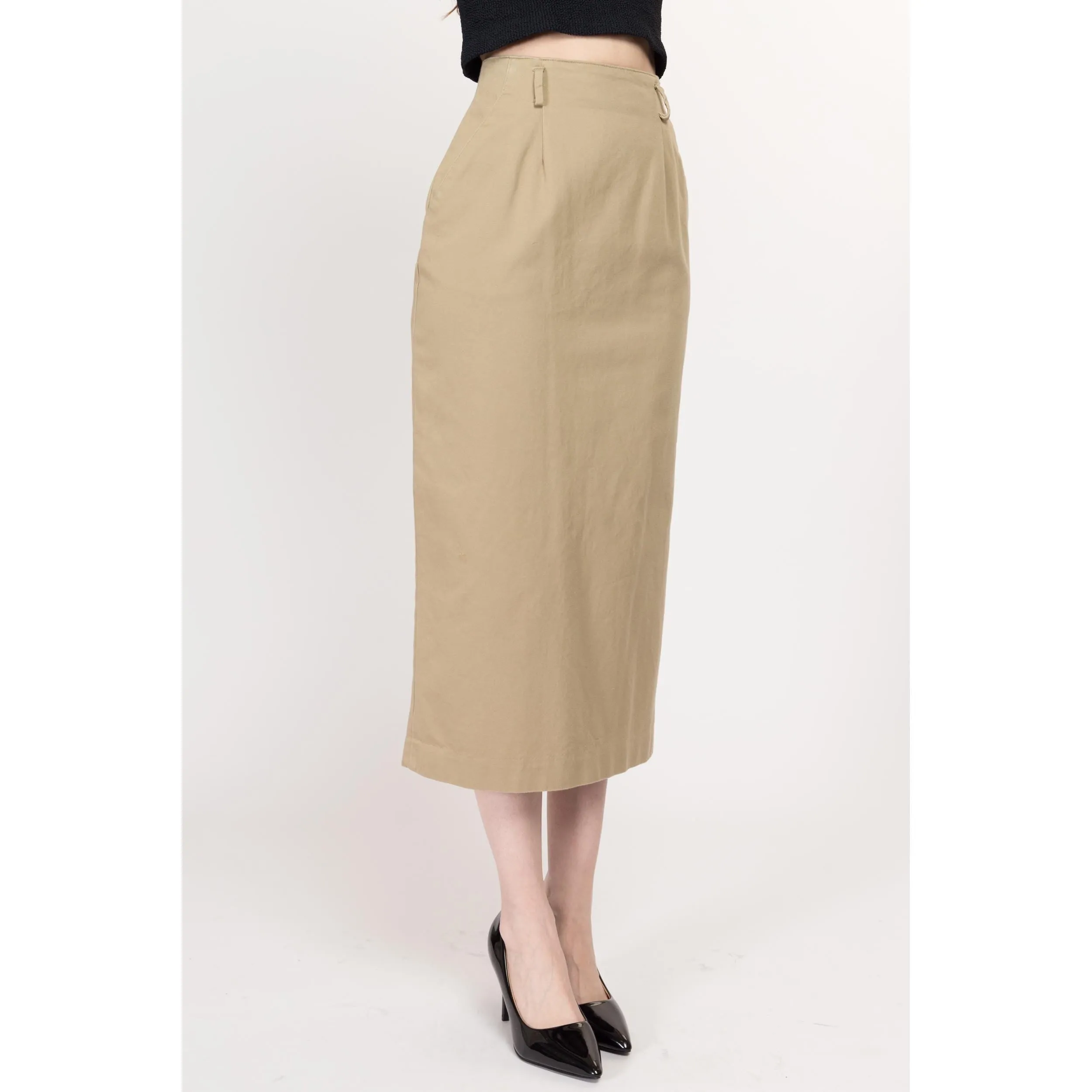 XS 80s Minimalist Khaki Midi Skirt 24"