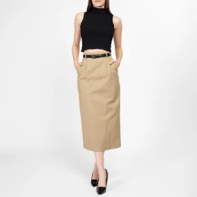 XS 80s Minimalist Khaki Midi Skirt 24"