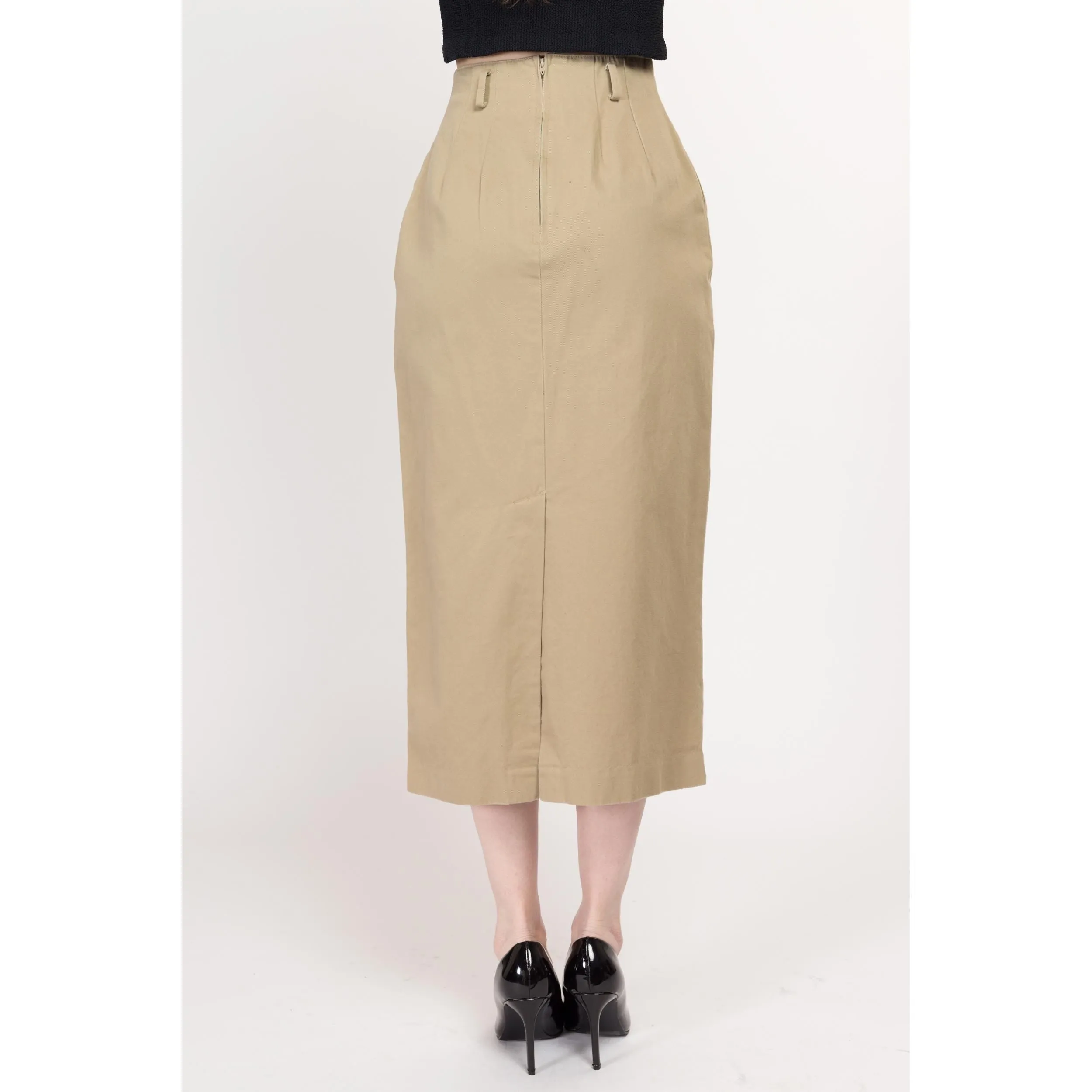 XS 80s Minimalist Khaki Midi Skirt 24"